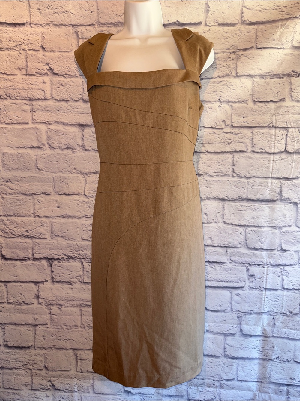 New York & Company Tan Square-Neck Midi Dress